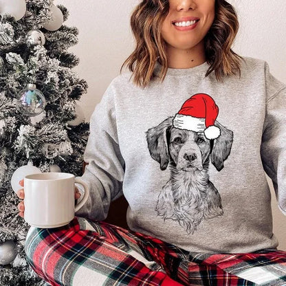 Custom Pet Christmas Sweatshirt Personalized Dog Cat Santa Hat Graphic Crewneck