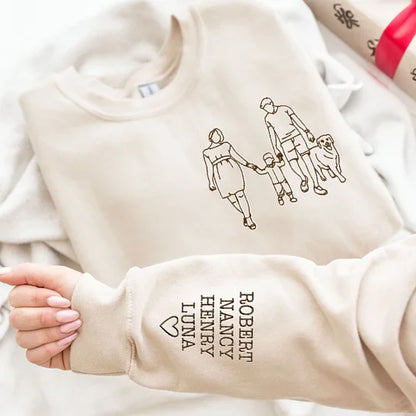 Custom Embroidered Photo Portrait Sweatshirt, Father's Day Gift Ideas,Family Photo Line Art