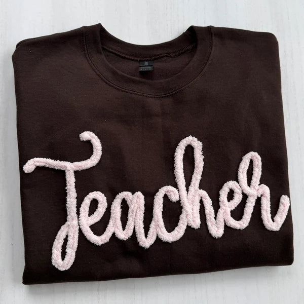 Custom Chenille Embroidered Sweatshirt With Option To Add Name On Sleeves