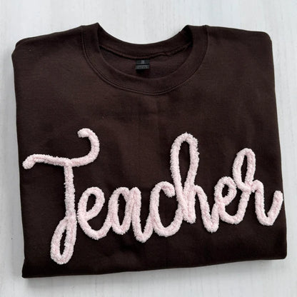 Custom Chenille Embroidered Sweatshirt With Option To Add Name On Sleeves