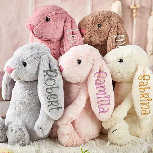 Customized plush toys with bunny ears monogrammed embroidery