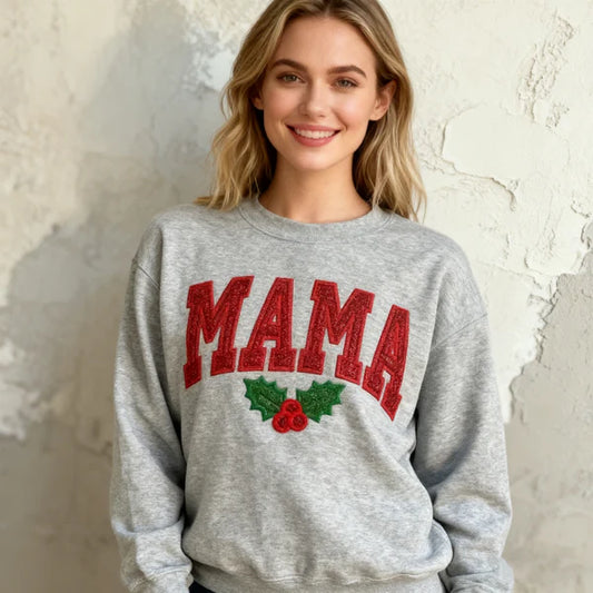 Christmas Mama Sweatshirt Embroidered Glitter Crewneck