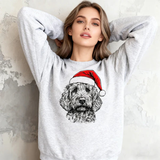 Custom Pet Christmas Sweatshirt Personalized Dog Cat Santa Hat Graphic Crewneck