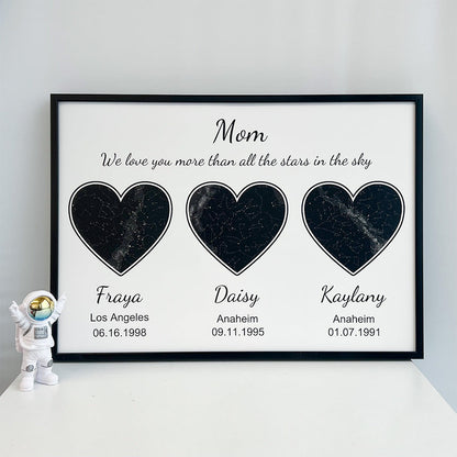Custom heart-shaped frame with text, date, and location—Mom's World