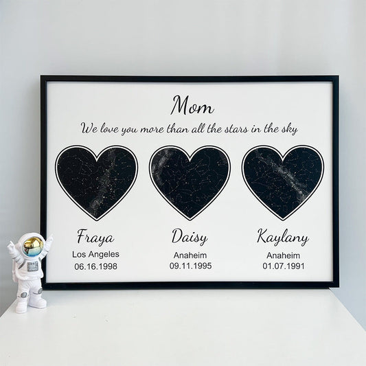 Custom heart-shaped frame with text, date, and location—Mom's World