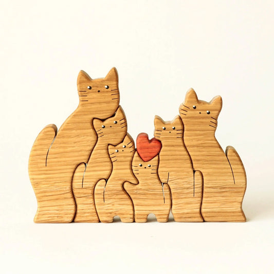 Wooden cat family puzzle