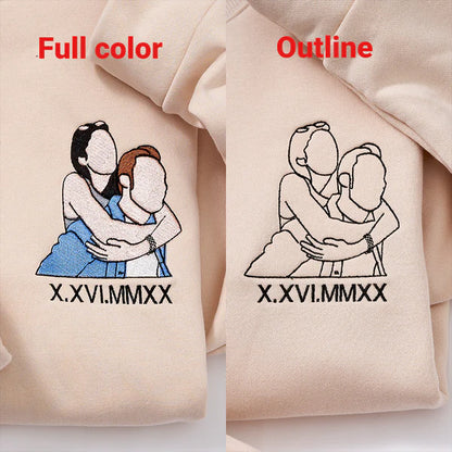 Custom Embroidered Sweatshirt Portrait Couple Family Gift