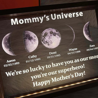 Led light frame with custom text and date - mom's universe