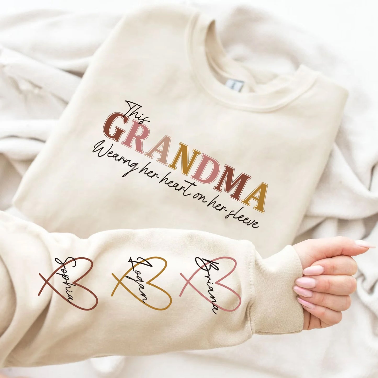 🔥Custom Wear Heart On Sleeve Sweatshirt For Mom And Grandma