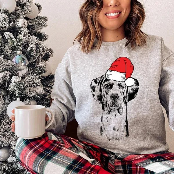 Custom Pet Christmas Sweatshirt Personalized Dog Cat Santa Hat Graphic Crewneck
