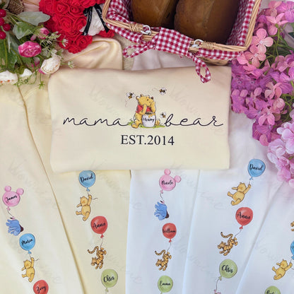 Custom Mama Bear Sweatshirt/Hoodie/Crewneck, Mama Est with Kid Name on Sleeve Sweatshirt