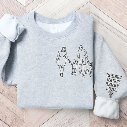 Custom Embroidered Photo Portrait Sweatshirt, Father's Day Gift Ideas,Family Photo Line Art