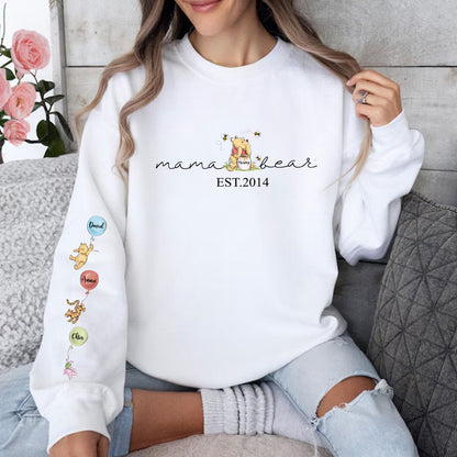 Custom Mama Bear Sweatshirt/Hoodie/Crewneck, Mama Est with Kid Name on Sleeve Sweatshirt