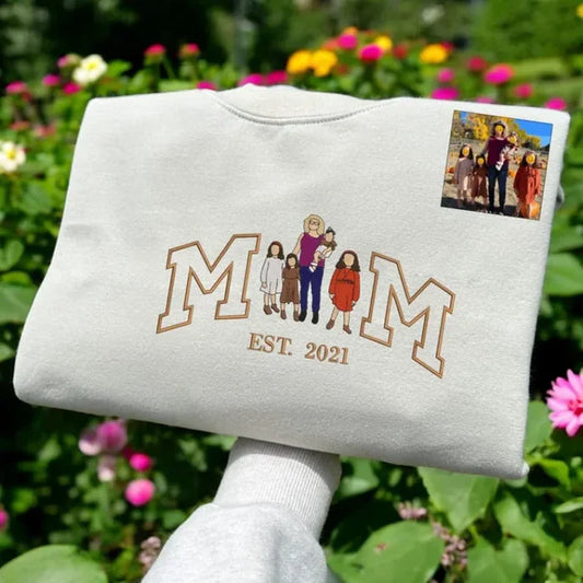 Mama,Mom T-shirt with Photo, Custom Embroidered Sweatshirt Mama and Kids Portrait