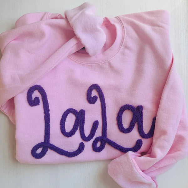 Custom Chenille Embroidered Sweatshirt With Option To Add Name On Sleeves