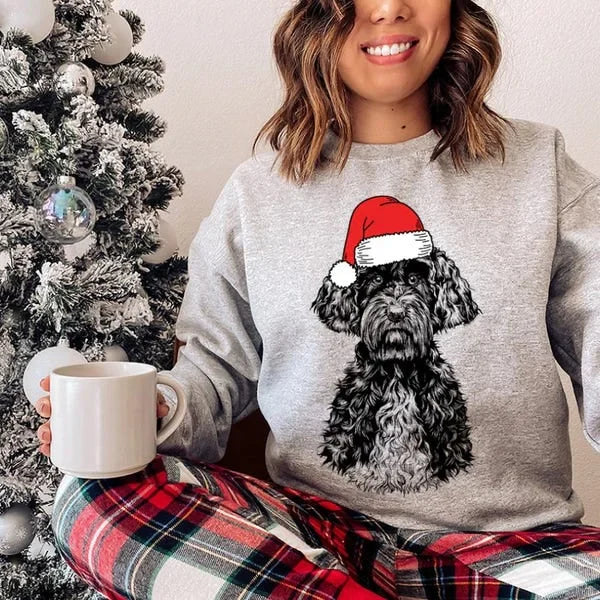 Custom Pet Christmas Sweatshirt Personalized Dog Cat Santa Hat Graphic Crewneck