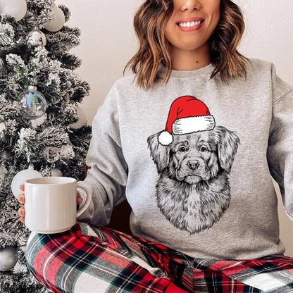 Custom Pet Christmas Sweatshirt Personalized Dog Cat Santa Hat Graphic Crewneck