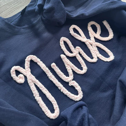 Custom Chenille Embroidered Sweatshirt With Option To Add Name On Sleeves