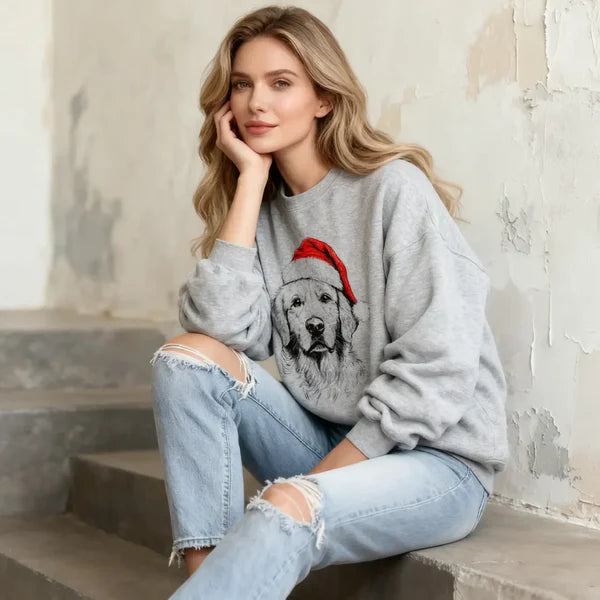 Custom Pet Christmas Sweatshirt Personalized Dog Cat Santa Hat Graphic Crewneck