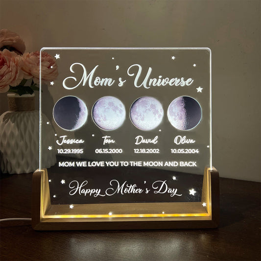 U Led light frame with custom text and date - mom's universe gift for mom