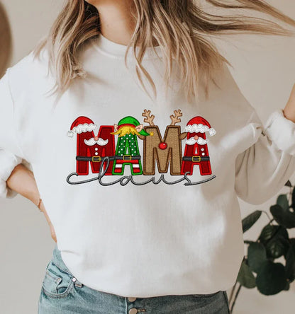 Personalized Embroidery Christmas Style MAMA Claus Sweatshirt