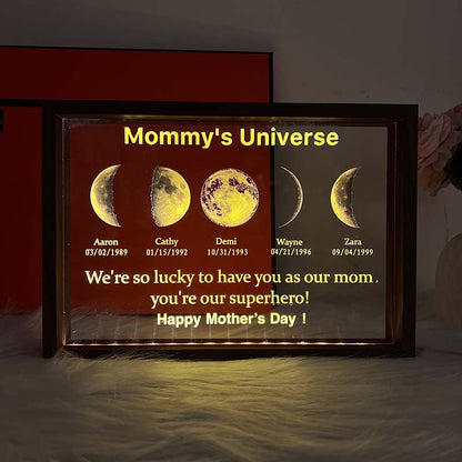 Led light frame with custom text and date - mom's universe