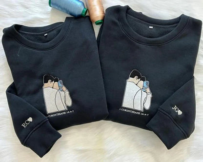 Custom Embroidered Sweatshirt Portrait Couple Family Gift