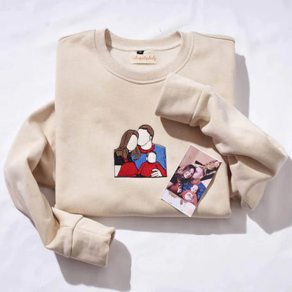 Custom Embroidered Sweatshirt Portrait Couple Family Gift