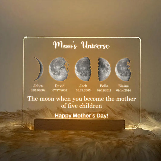 Led light frame with custom text and date - mom's universe