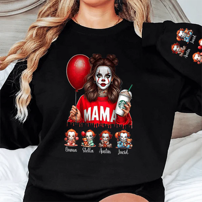 Personalized Halloween Horror Mama Movie Sweatshirt, Mama Shirt With Kids Name, Spooky Season Halloween