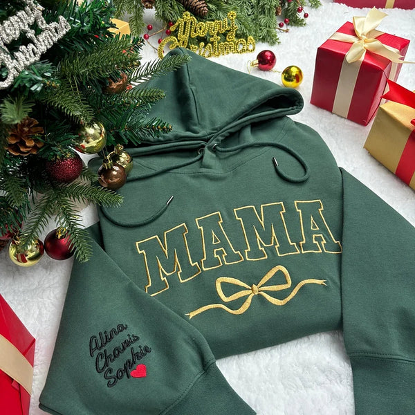 Custom Bow Mama Embroidered Sweatshirt With Kids Names on Sleeve