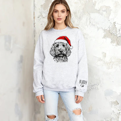 Custom Pet Christmas Sweatshirt Personalized Dog Cat Santa Hat Graphic Crewneck