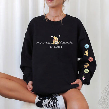 Custom Mama Bear Sweatshirt/Hoodie/Crewneck, Mama Est with Kid Name on Sleeve Sweatshirt