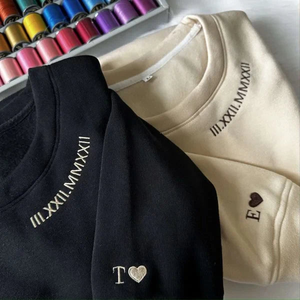 Custom Roman Numeral Embroidered Matching Sweatshirt, Personalized Couples Gifts