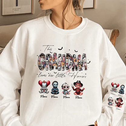 Personalized This Mama Loves Her Little Horrors Sweatshirt, Mama Shirt With Kids Name, Spooky Season Halloween