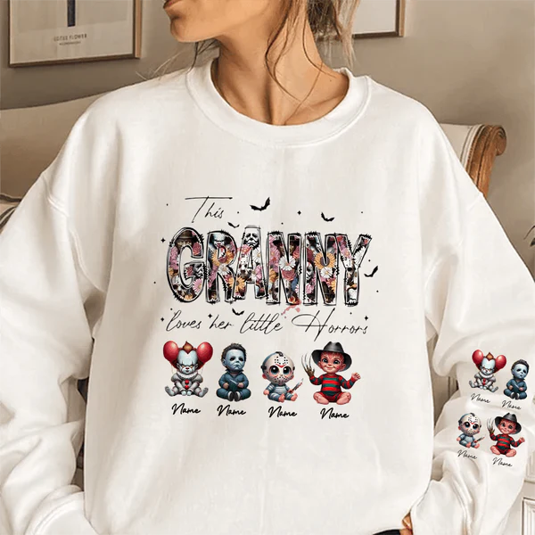 Personalized This Mama Loves Her Little Horrors Sweatshirt, Mama Shirt With Kids Name, Spooky Season Halloween