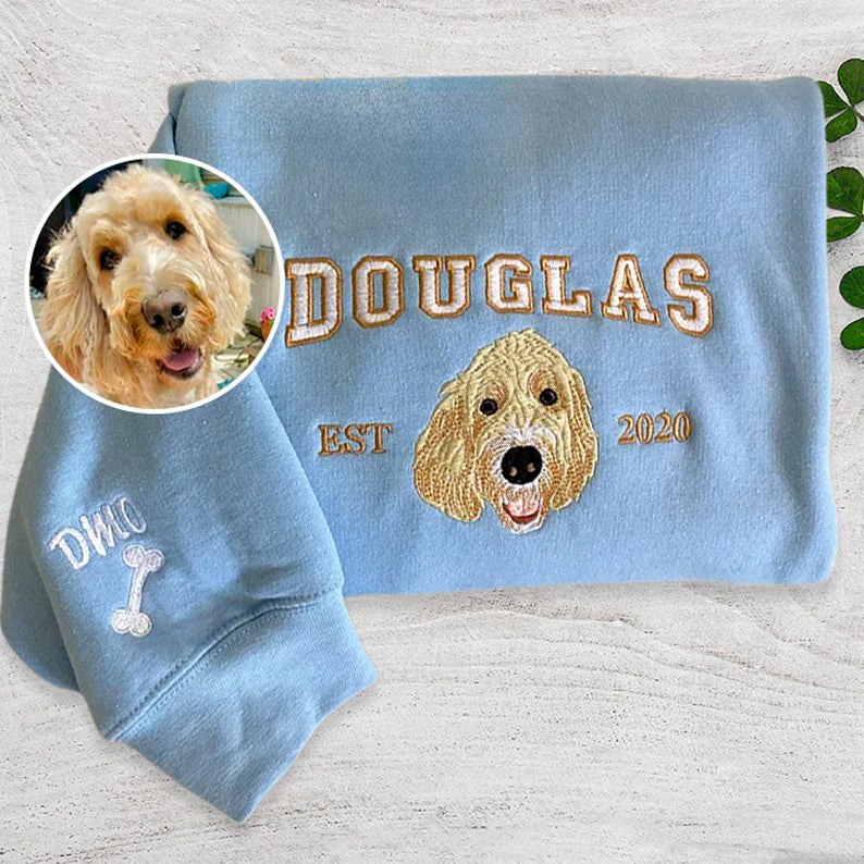 Custom Full Color Embroidered Sweatshirt/T-shirt/Hoodie With Pet Portrait