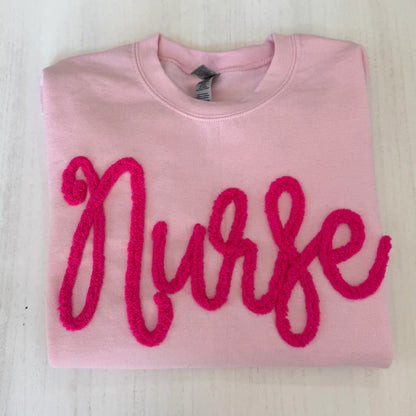 Custom Chenille Embroidered Sweatshirt With Option To Add Name On Sleeves