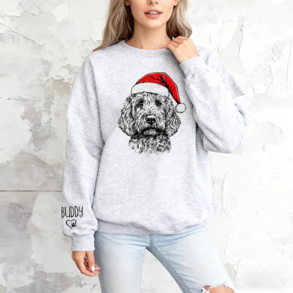 Custom Pet Christmas Sweatshirt Personalized Dog Cat Santa Hat Graphic Crewneck