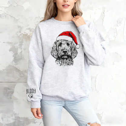 Custom Pet Christmas Sweatshirt Personalized Dog Cat Santa Hat Graphic Crewneck