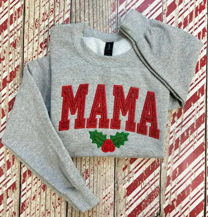 Christmas Mama Sweatshirt Embroidered Glitter Crewneck
