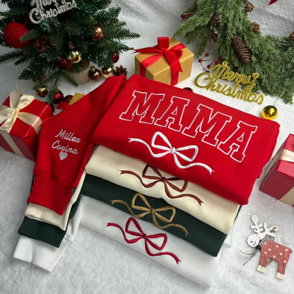 Custom Bow Mama Embroidered Sweatshirt With Kids Names on Sleeve