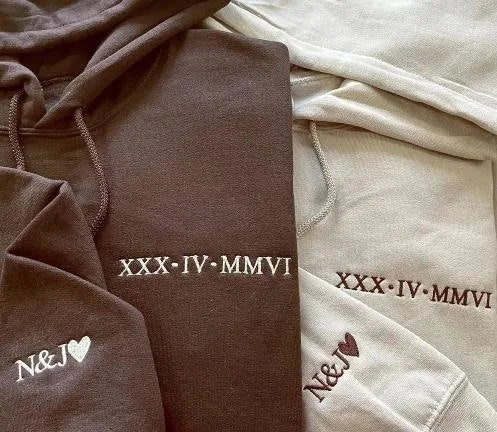 Custom Roman Numeral Embroidered Matching Sweatshirt, Personalized Couples Gifts