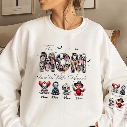 Personalized This Mama Loves Her Little Horrors Sweatshirt, Mama Shirt With Kids Name, Spooky Season Halloween