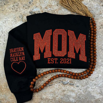 Custom Embroidered Glitter Vinyl MAMA Sweatshirt/T-shirt/Hoodie -Gift For Mom & Grandma