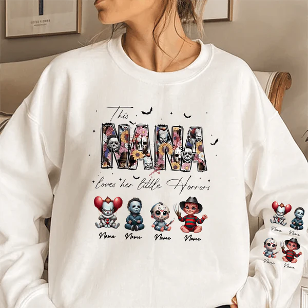 Personalized This Mama Loves Her Little Horrors Sweatshirt, Mama Shirt With Kids Name, Spooky Season Halloween