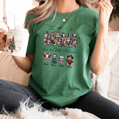 Personalized This Mama Loves Her Little Horrors Sweatshirt, Mama Shirt With Kids Name, Spooky Season Halloween