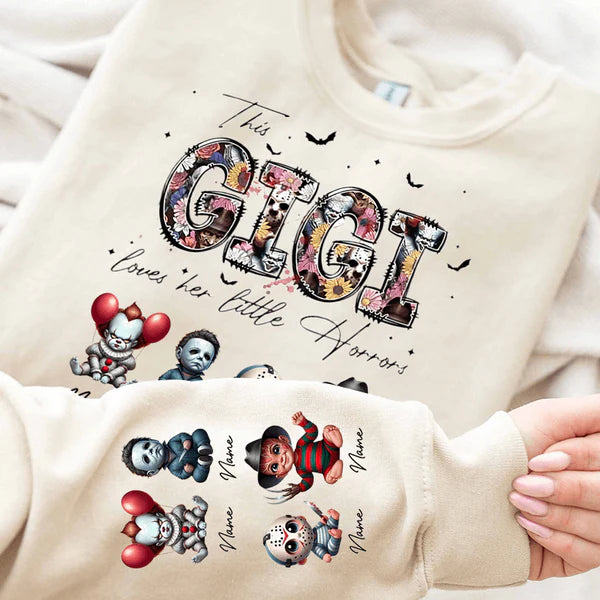 Personalized This Mama Loves Her Little Horrors Sweatshirt, Mama Shirt With Kids Name, Spooky Season Halloween