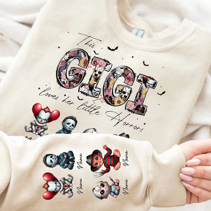 Personalized This Mama Loves Her Little Horrors Sweatshirt, Mama Shirt With Kids Name, Spooky Season Halloween