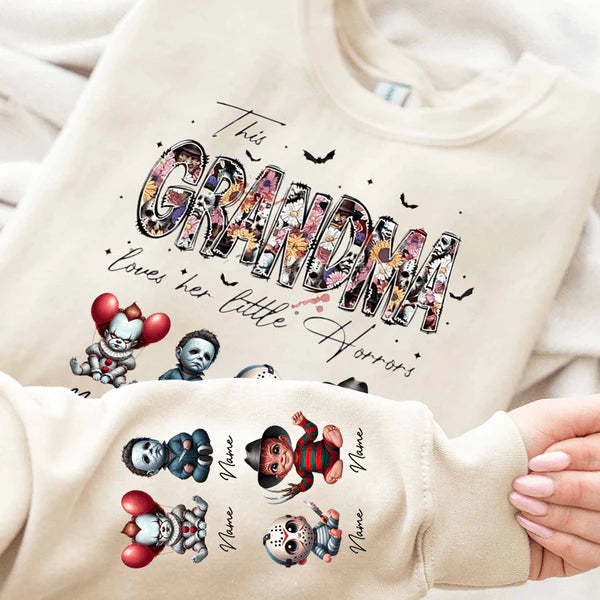 Personalized This Mama Loves Her Little Horrors Sweatshirt, Mama Shirt With Kids Name, Spooky Season Halloween